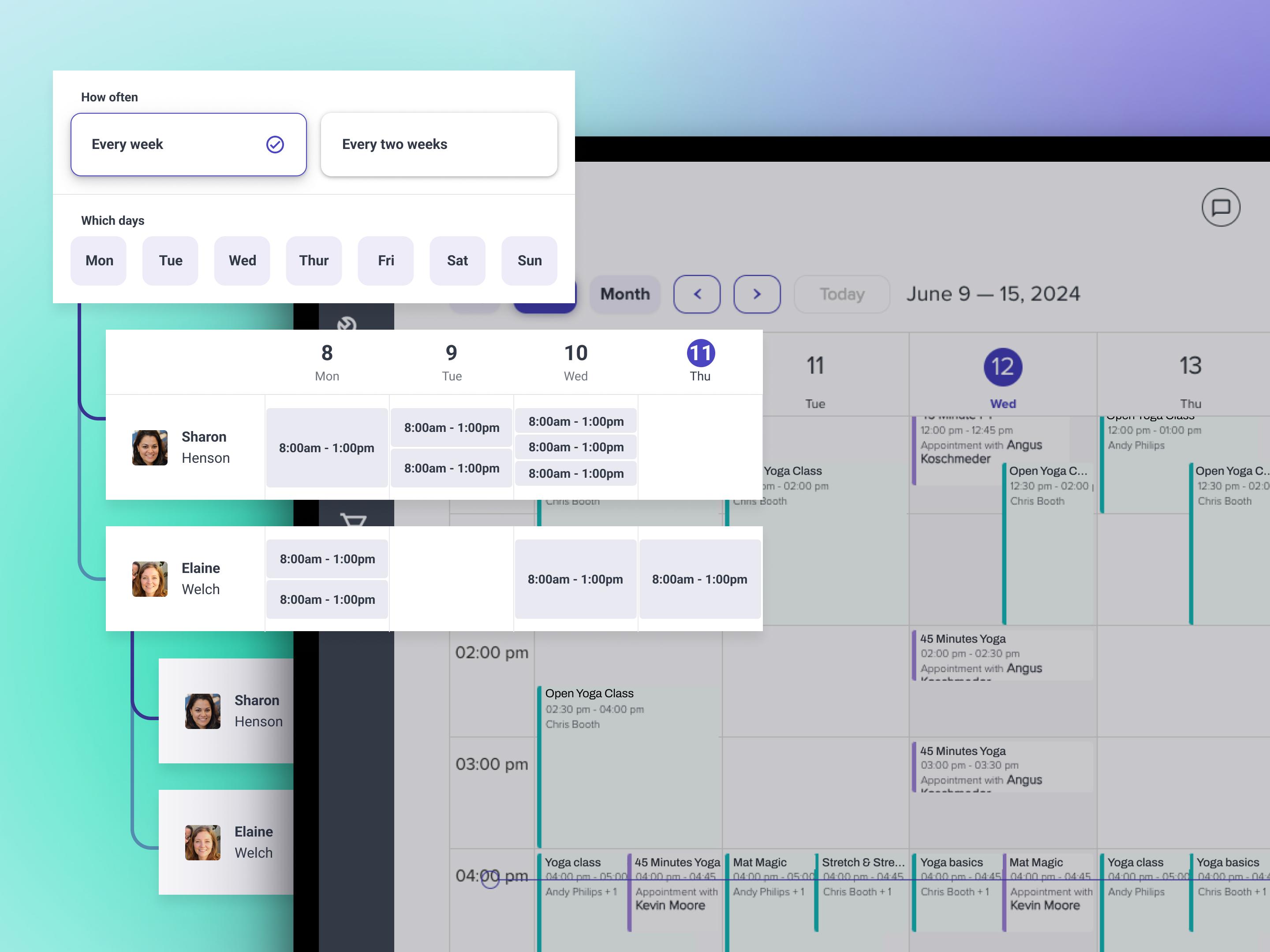Scheduling software for yoga studios